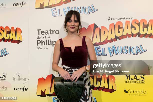 Cristina Abad attends 'Madagascar. The Musical' Premiere in Madrid on February 16, 2018 in Madrid, Spain.