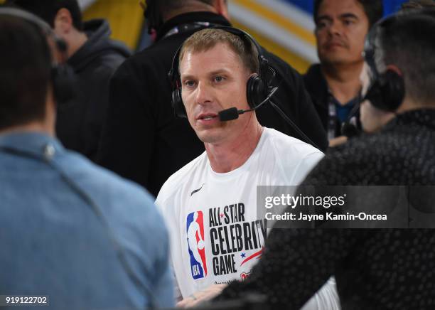 Former NBA player Jason Williams speaks during an interview prior to the 2018 NBA All-Star Game Celebrity Game at Los Angeles Convention Center on...