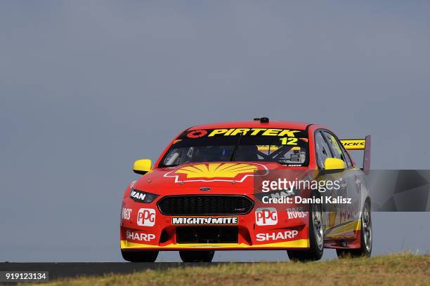 Fabian Coulthard drives the Shell V-Power Racing Team Ford Falcon FGX during the 2018 Supercars Testing Day at Sydney Motorsport Park on February 16,...