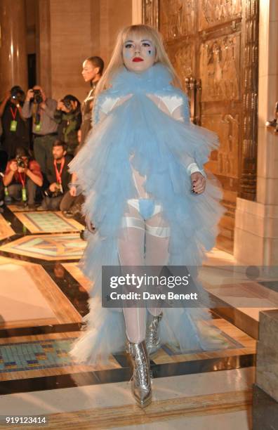 Ellie Rae Winstone attends the Pam Hogg show during London Fashion Week February 2018 at The Freemason's Hall on February 16, 2018 in London, England.