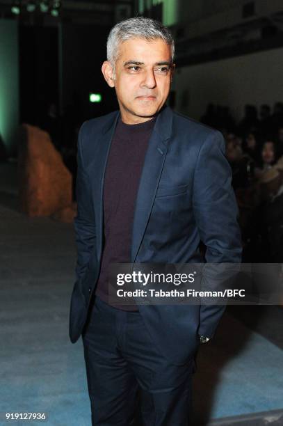 Mayor of London Sadiq Khan attends the Ashley Williams show during London Fashion Week February 2018 at University of Westminster on February 16,...