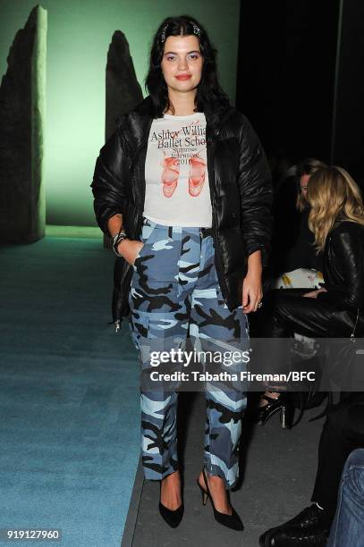 Pixie Geldof attends the Ashley Williams show during London Fashion Week February 2018 at University of Westminster on February 16, 2018 in London,...