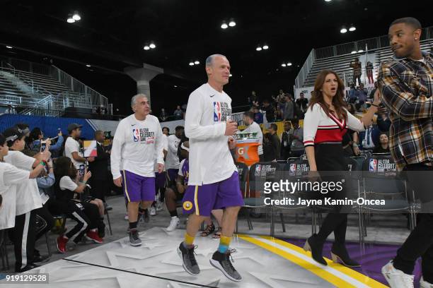 Marc Lasry, Flea, Rachel Nichols and Michael B. Jordan take the floor prior to the 2018 NBA All-Star Game Celebrity Game at Los Angeles Convention...