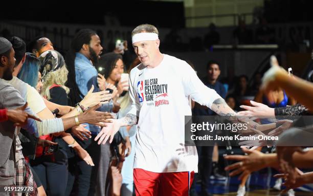 Jason Williams takes the floor during player introductions prior to the 2018 NBA All-Star Game Celebrity Game at Los Angeles Convention Center on...