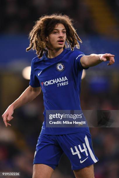 Ethan Ampadu of Chelsea in action during The Emirates FA Cup Fifth Round match between Chelsea and Hull City at Stamford Bridge on February 16, 2018...