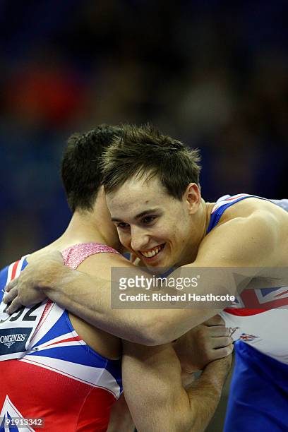 Daniel Keatings of Great Britain smiles after he won silver in the Men's All Round Final on the third day of the Artistic Gymnastics World...