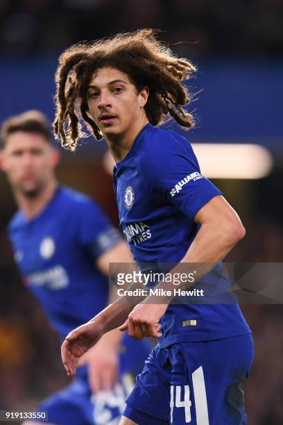 Ethan Ampadu of Chelsea in action during The Emirates FA Cup Fifth Round match between Chelsea and Hull City at Stamford Bridge on February 16, 2018...