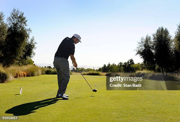 Tim Petrovic hits a drive during the first round of the Justin Timberlake Shriners Hospitals for Children Open held at TPC Summerlin on October 15,...