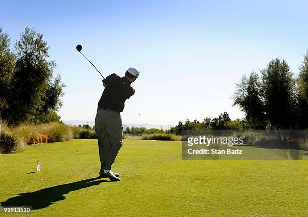 Tim Petrovic hits a drive during the first round of the Justin Timberlake Shriners Hospitals for Children Open held at TPC Summerlin on October 15,...