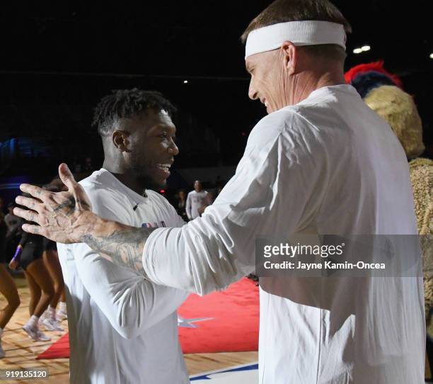 Nate Robinson and Jason Williams attend the 2018 NBA All-Star Game Celebrity Game at Los Angeles Convention Center on February 16, 2018 in Los...