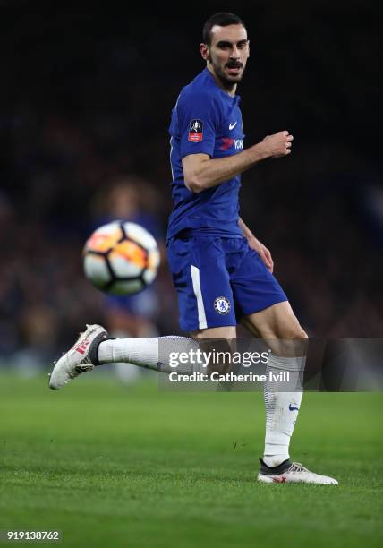 Davide Zappacosta of Chelsea during The Emirates FA Cup Fifth Round match between Chelsea and Hull City at Stamford Bridge on February 16, 2018 in...