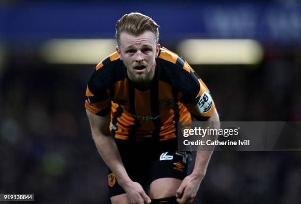 Max Clark of Hull City during The Emirates FA Cup Fifth Round match between Chelsea and Hull City at Stamford Bridge on February 16, 2018 in London,...