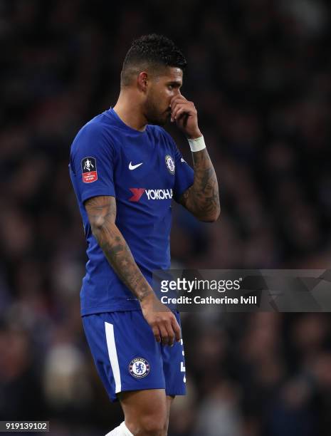 Emerson Palmieri of Chelsea during The Emirates FA Cup Fifth Round match between Chelsea and Hull City at Stamford Bridge on February 16, 2018 in...