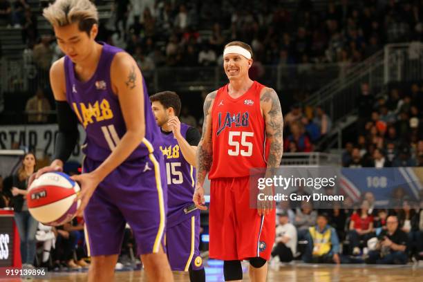 Jason Williams smiles during the NBA All-Star Celebrity Game presented by Ruffles as a part of 2018 NBA All-Star Weekend at the Los Angeles...