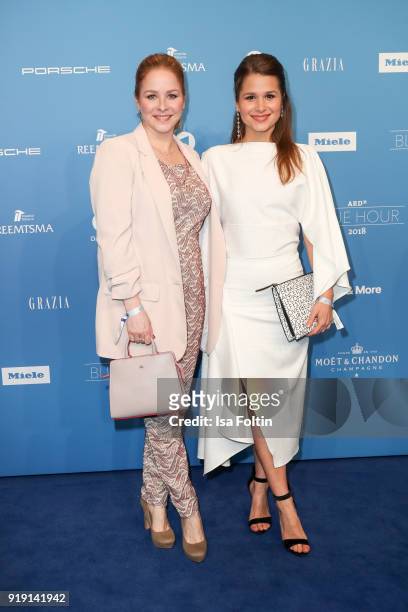 German actress Jasmin Schwiers and German-Brasilian actress Cristina do Rego attend the Blue Hour Reception hosted by ARD during the 68th Berlinale...