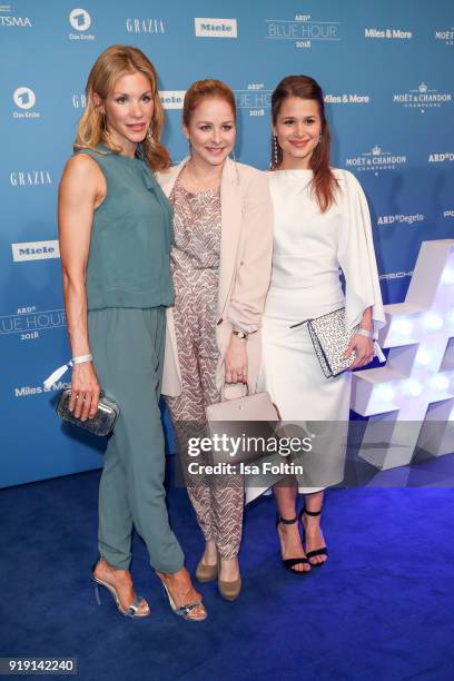 German actress Nina-Friederike Gnaedig, German actresss Jasmin Schwiers and German-Brasilian actress Cristina do Rego attend the Blue Hour Reception...