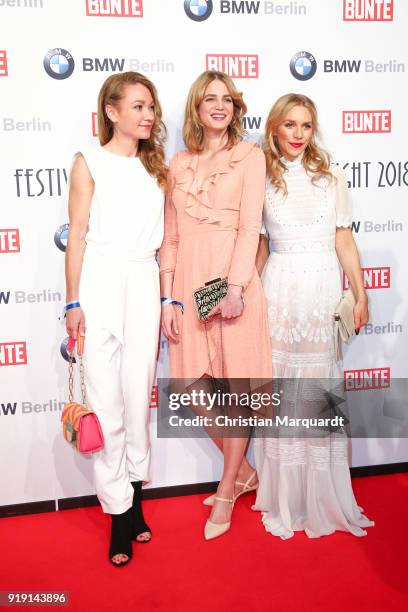 February 16: Lisa Maria Potthoff, Rike Schmid and Julia Dietze attend the BUNTE & BMW Festival Night on the occasion of the 68th Berlinale...