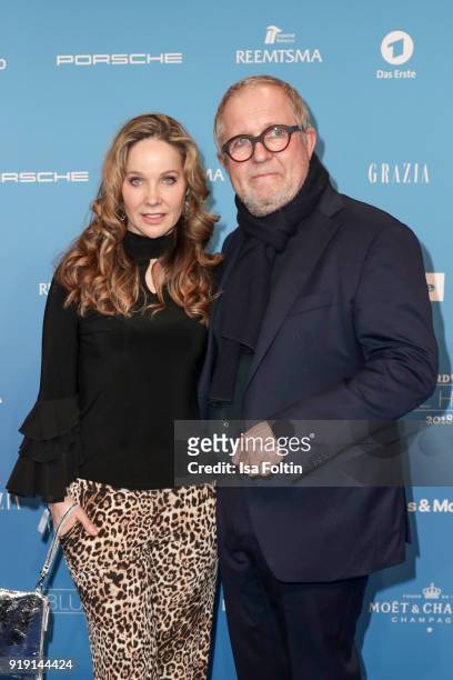 Austrian actor Harald Krassnitzer and his wife German actress Ann-Kathrin Kramer attend the Blue Hour Reception hosted by ARD during the 68th...