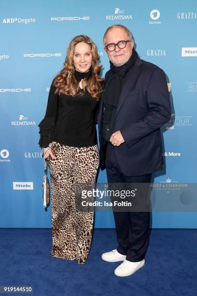 Austrian actor Harald Krassnitzer and his wife German actress Ann-Kathrin Kramer attend the Blue Hour Reception hosted by ARD during the 68th...
