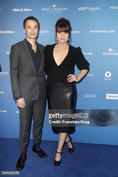 Nikolai Kinski and Ina Paule Klink attend the Porsche at Blue Hour Party hosted by ARD during the 68th Berlinale International Film Festival Berlin...