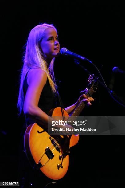 Danish singer and songwriter Tina Dico performs on stage at Shepherds Bush Empire on October 15, 2009 in London, England.