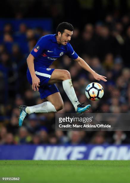 Pedro of Chelsea during the FA Cup 5th Round match between Chelsea and Hull City at Stamford Bridge on February 16, 2018 in London, England.