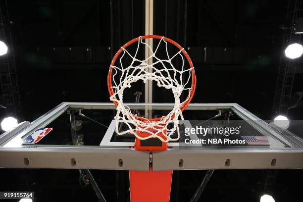 Generic basketball photo of the backboard during the NBA All-Star Celebrity Game presented by Ruffles as a part of 2018 NBA All-Star Weekend at the...