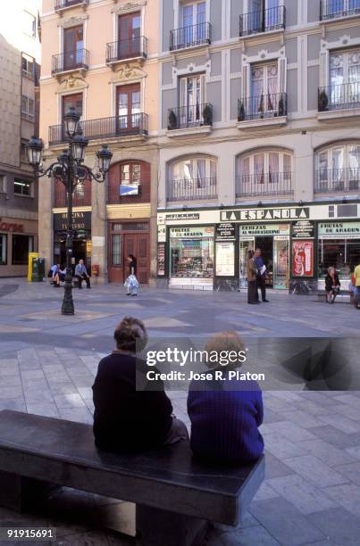 Zaragoza, Spain. Street with shops.