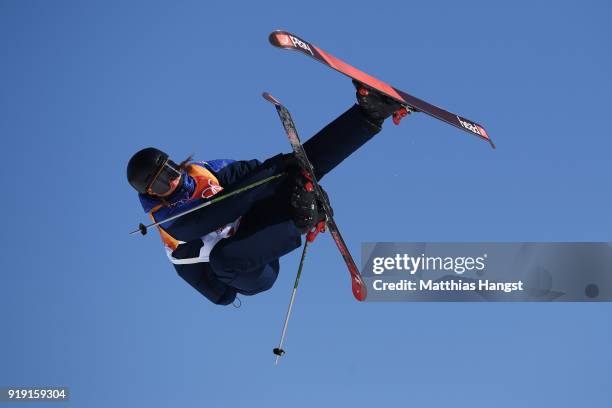 Isabel Atkin of Great Britain competes during the Freestyle Skiing Ladies' Ski Slopestyle qualification on day eight of the PyeongChang 2018 Winter...