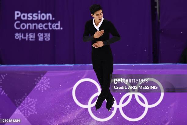 S Nathan Chen competes in the men's single skating free skating of the figure skating event during the Pyeongchang 2018 Winter Olympic Games at the...