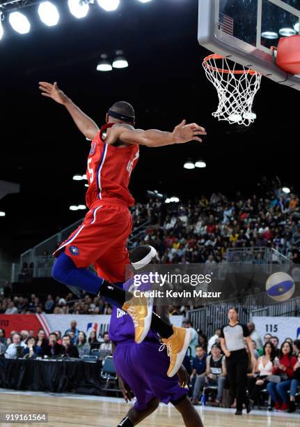 Brandon Armstrong plays during the NBA All-Star Celebrity Game 2018 presented by Ruffles at Verizon Up Arena at LACC on February 16, 2018 in Los...