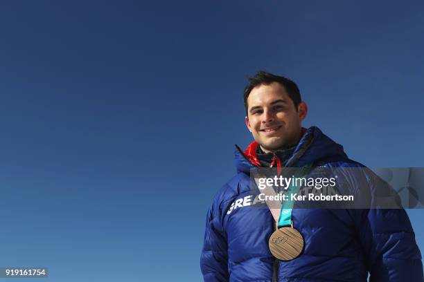 Dom Parsons of Great Britain pictured with his bronze medal for finishing third in the Men's Skeleton at the 2018 PyeongChang Winter Olympic Games on...