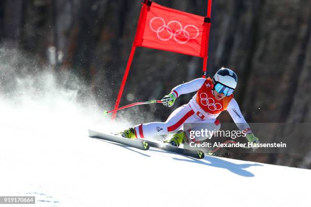 Nicole Schmidhofer of Austria competes during the Alpine Skiing Ladies Super-G on day eight of the PyeongChang 2018 Winter Olympic Games at Jeongseon...