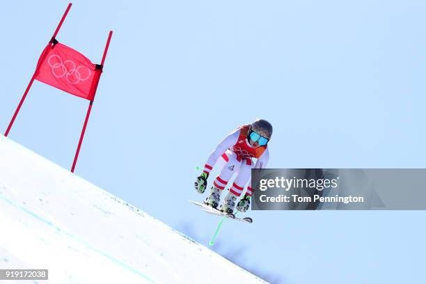 Anna Veith of Austria competes during the Alpine Skiing Ladies Super-G on day eight of the PyeongChang 2018 Winter Olympic Games at Jeongseon Alpine...