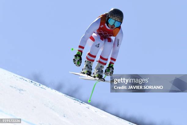 Austria's Anna Fenninger Veith competes in the Women's Super-G at the Jeongseon Alpine Center during the Pyeongchang 2018 Winter Olympic Games in...