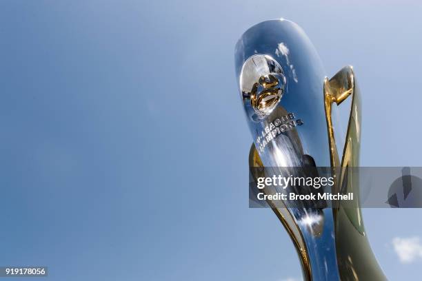The W-League trophy is pictured during the W-League 2018 Grand Final Media Conference & Photo Opportunity at Sydney Cricket Ground on February 17,...