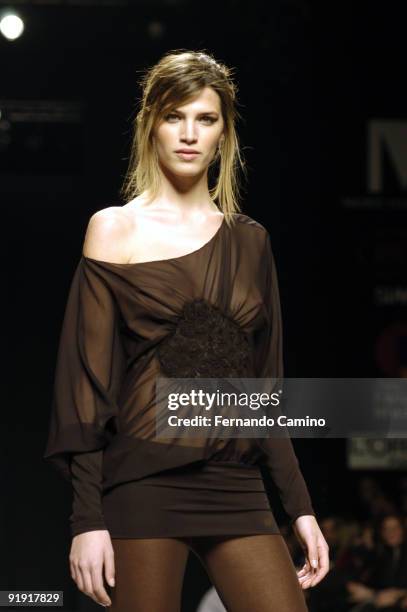 Madrid. IFEMA. 37 Edition of the Cibeles Footbridge. Parade of the designer Miguel Palace. The model Laura Sanchez marching past for the designer...