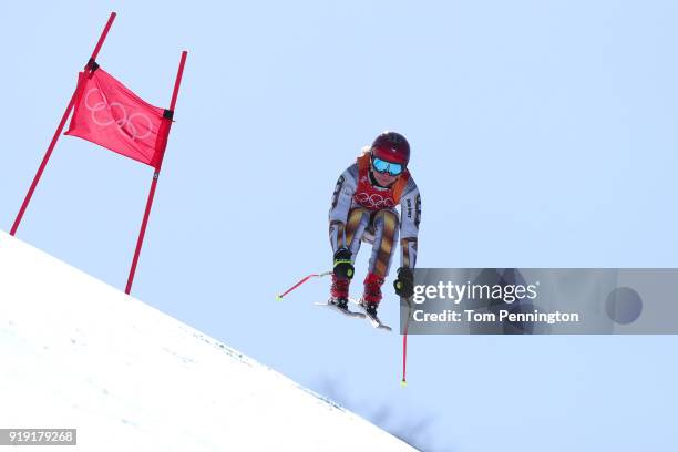 Ester Ledecka of the Czech Republic competes during the Alpine Skiing Ladies Super-G on day eight of the PyeongChang 2018 Winter Olympic Games at...