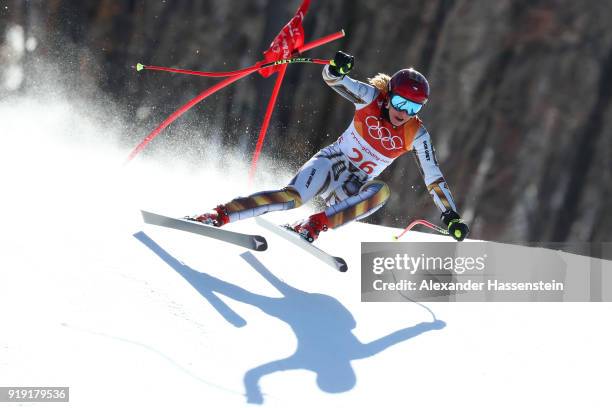 Ester Ledecka of the Czech Republic competes during the Alpine Skiing Ladies Super-G on day eight of the PyeongChang 2018 Winter Olympic Games at...