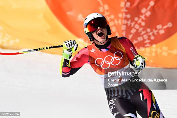 Tina Weirather of Liechtenstein wins the silver medal during the Alpine Skiing Women's Super-G at Jeongseon Alpine Centre on February 17, 2018 in...