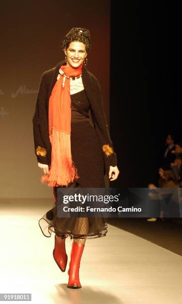 Madrid. IFEMA. 37 Edition Cibeles Footbridge. Parade of the designer Montesinos Alama. The model Laura Sanchez marching past for Montesinos Alama....