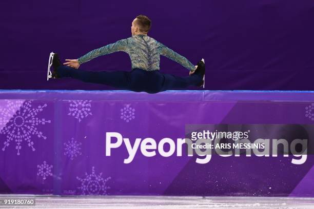 S Adam Rippon competes in the men's single skating free skating of the figure skating event during the Pyeongchang 2018 Winter Olympic Games at the...