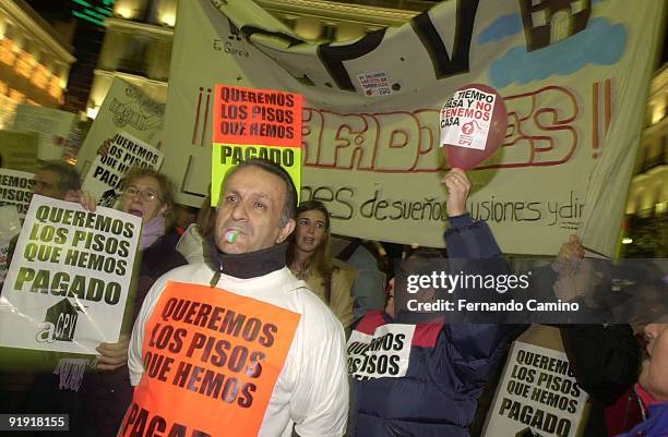 Door of the Sun of Madrid Protests of affected by CPV. A group of affected by the case CPV, protest in front of the House of Post office, seat of the...