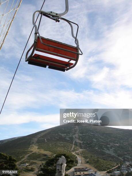 Madrid. Spain. Jan 2007. Aspect without snow of the ski runs of the Port of Navacerrada. Due to the high temperatures and the absence of snow-covered...