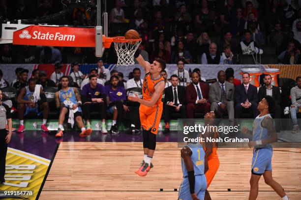Bogdan Bogdanovic of the World Team dunks during the Mtn Dew Kickstart Rising Stars Game during All-Star Friday Night as part of 2018 NBA All-Star...