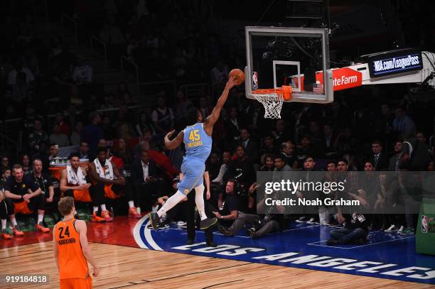 Donovan Mitchell of the U.S. Team dunks during the Mtn Dew Kickstart Rising Stars Game during All-Star Friday Night as part of 2018 NBA All-Star...