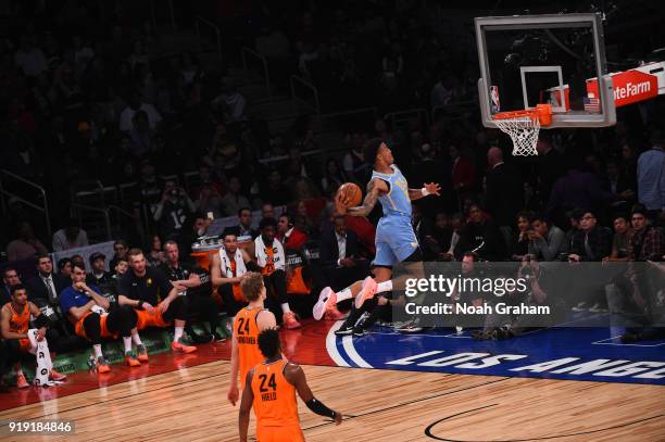 John Collins of the U.S. Team dunks during the Mtn Dew Kickstart Rising Stars Game during All-Star Friday Night as part of 2018 NBA All-Star Weekend...