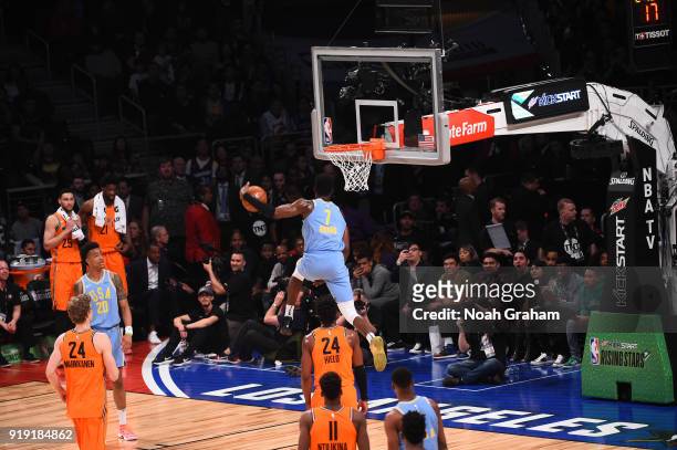 Jaylen Brown of the U.S. Team dunks during the Mtn Dew Kickstart Rising Stars Game during All-Star Friday Night as part of 2018 NBA All-Star Weekend...