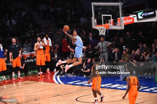 John Collins of the U.S. Team dunks during the Mtn Dew Kickstart Rising Stars Game during All-Star Friday Night as part of 2018 NBA All-Star Weekend...