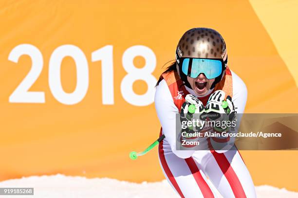 Anna Veith of Austria wins the silver medal during the Alpine Skiing Women's Super-G at Jeongseon Alpine Centre on February 17, 2018 in...